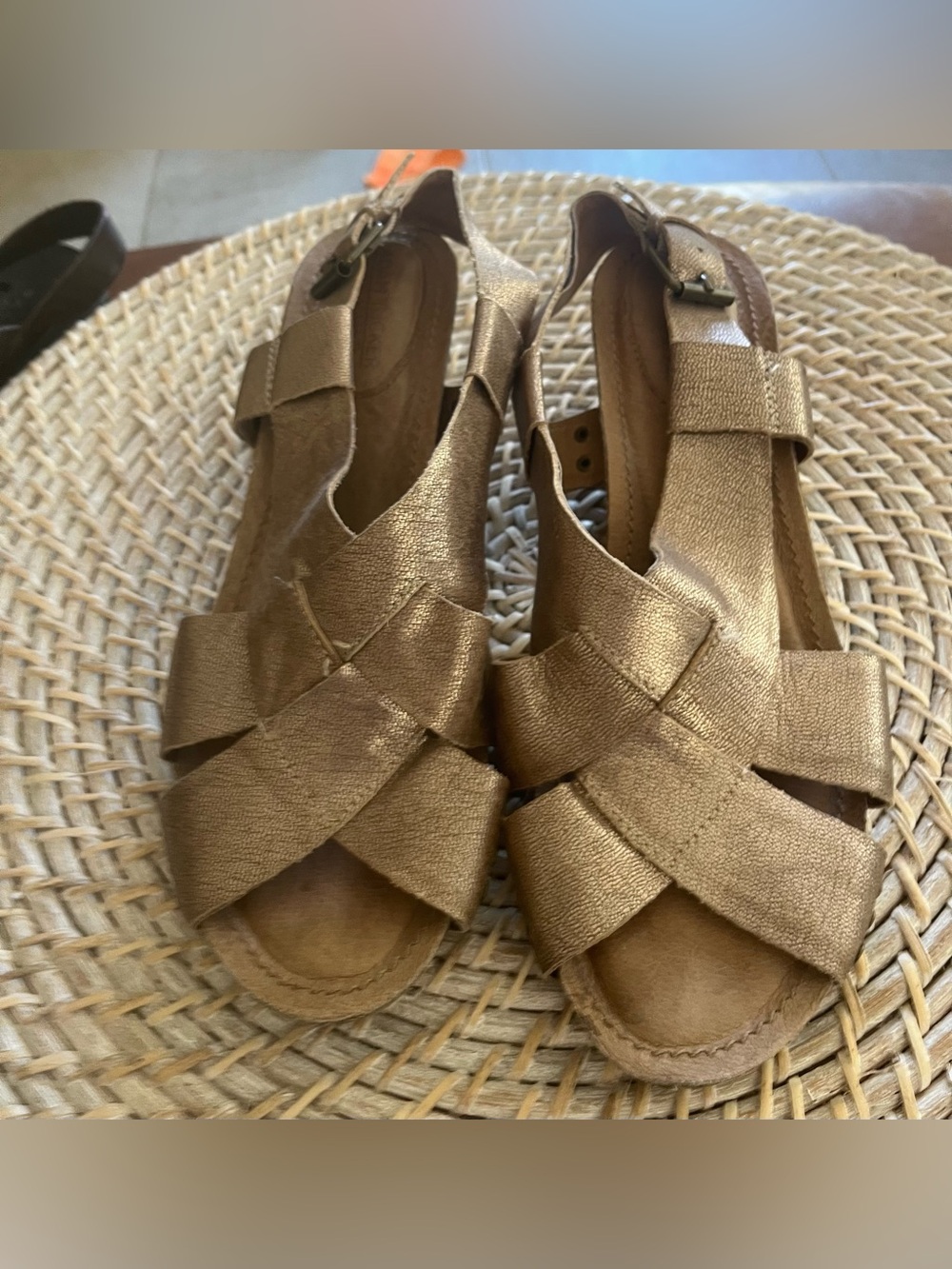 Adam Tucker Metallic Bronze Strappy Slingback Sandals - Women